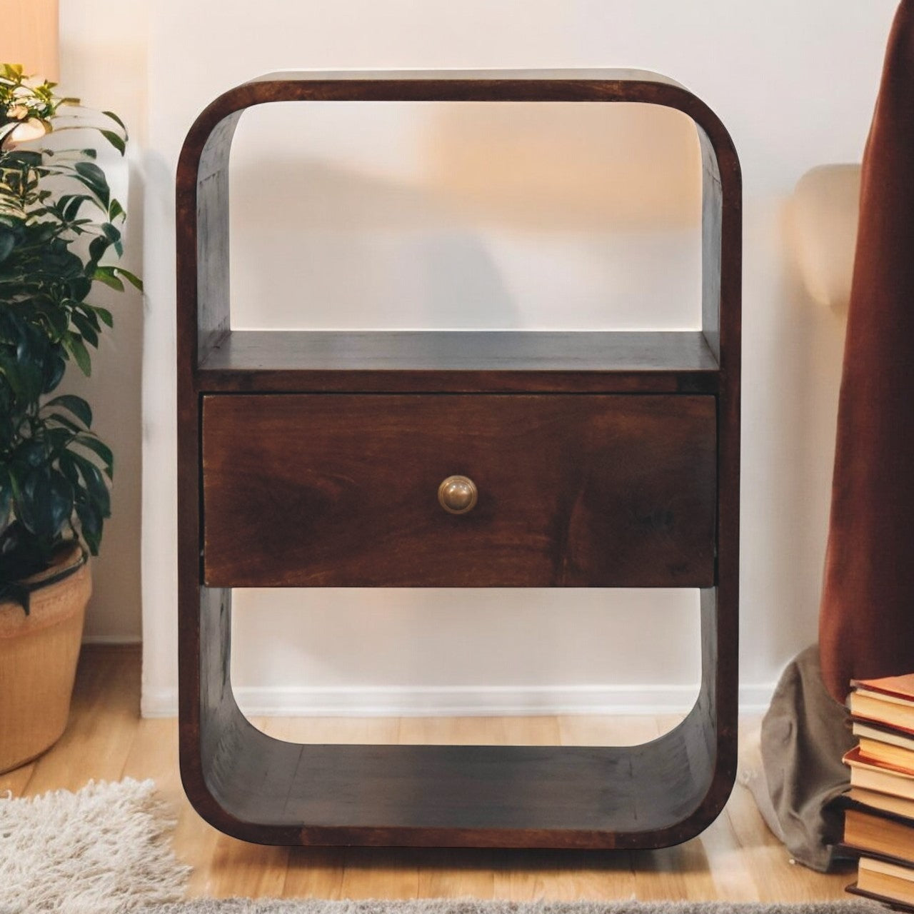 Solid Wood California Walnut Curved Edge Bedside Table