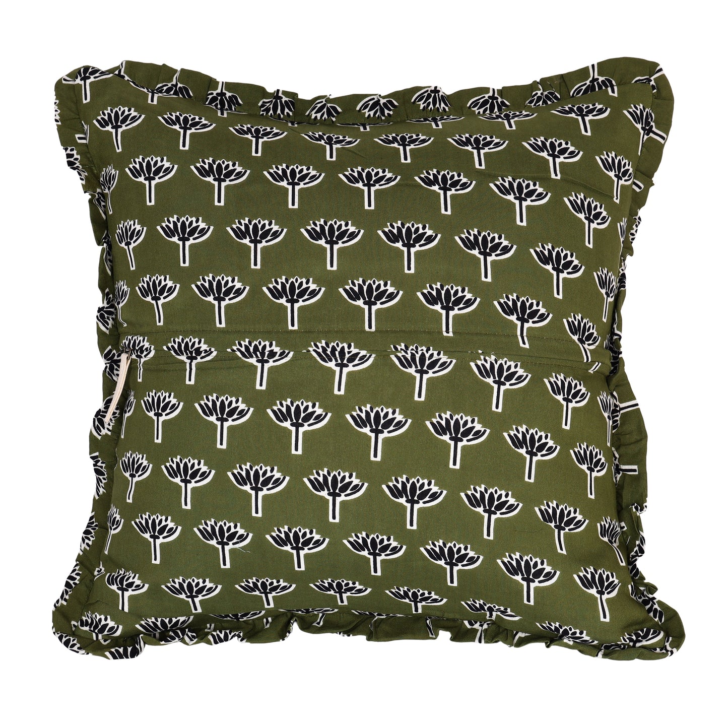 Block-Printed Pillow Cover | 20x20 Ruffled Cotton, Hidden Zipper