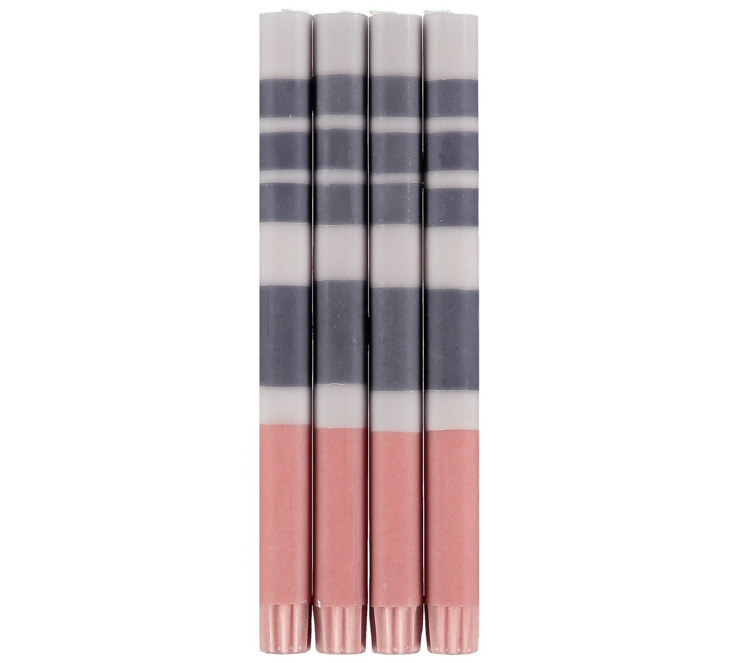 S/4 Striped Gull, Gunmetal Grey & Old Rose Dinner Candles