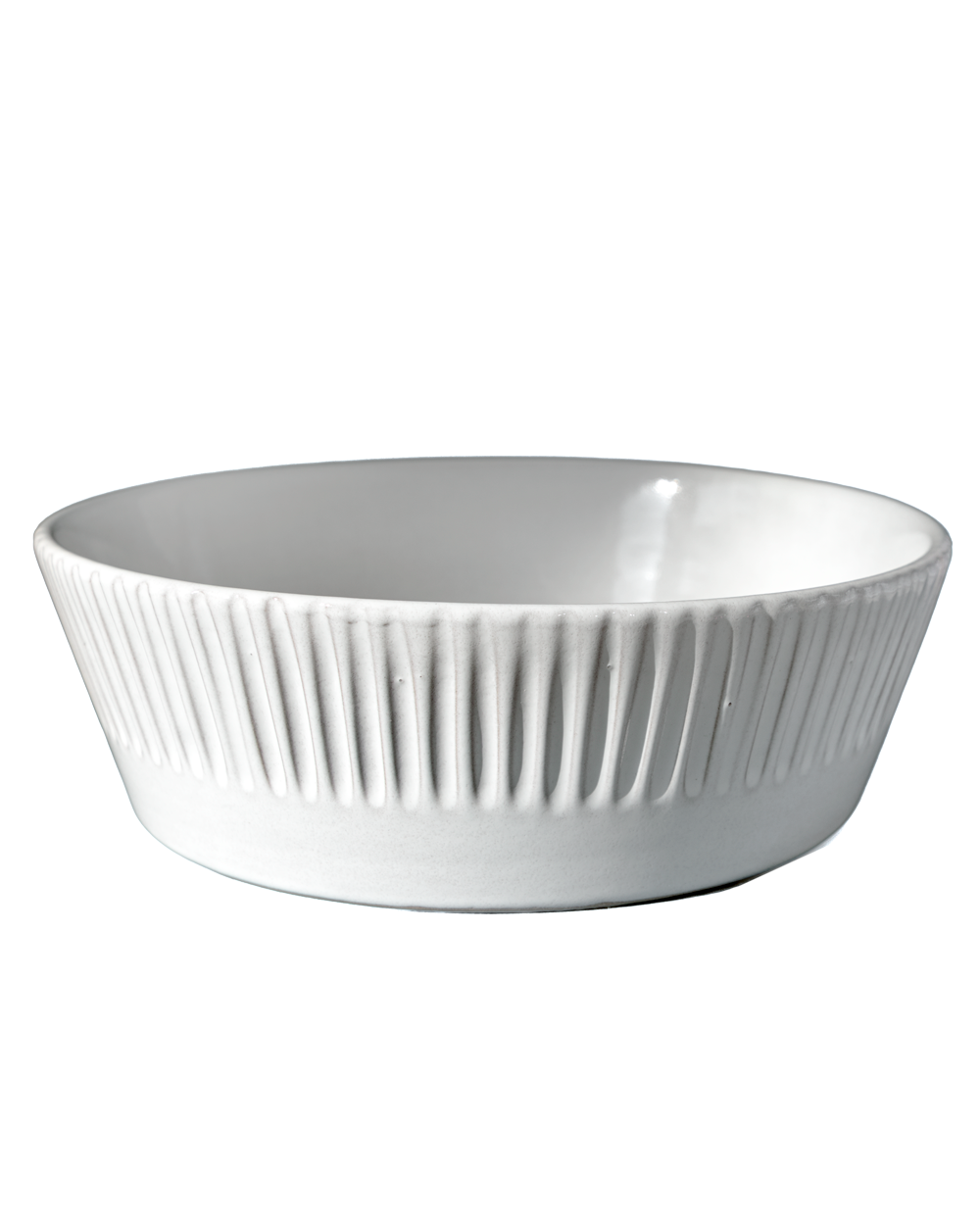 Milk White Lines Serving Bowl
