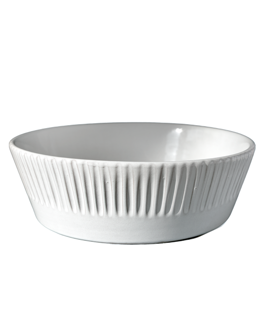 Milk White Lines Serving Bowl
