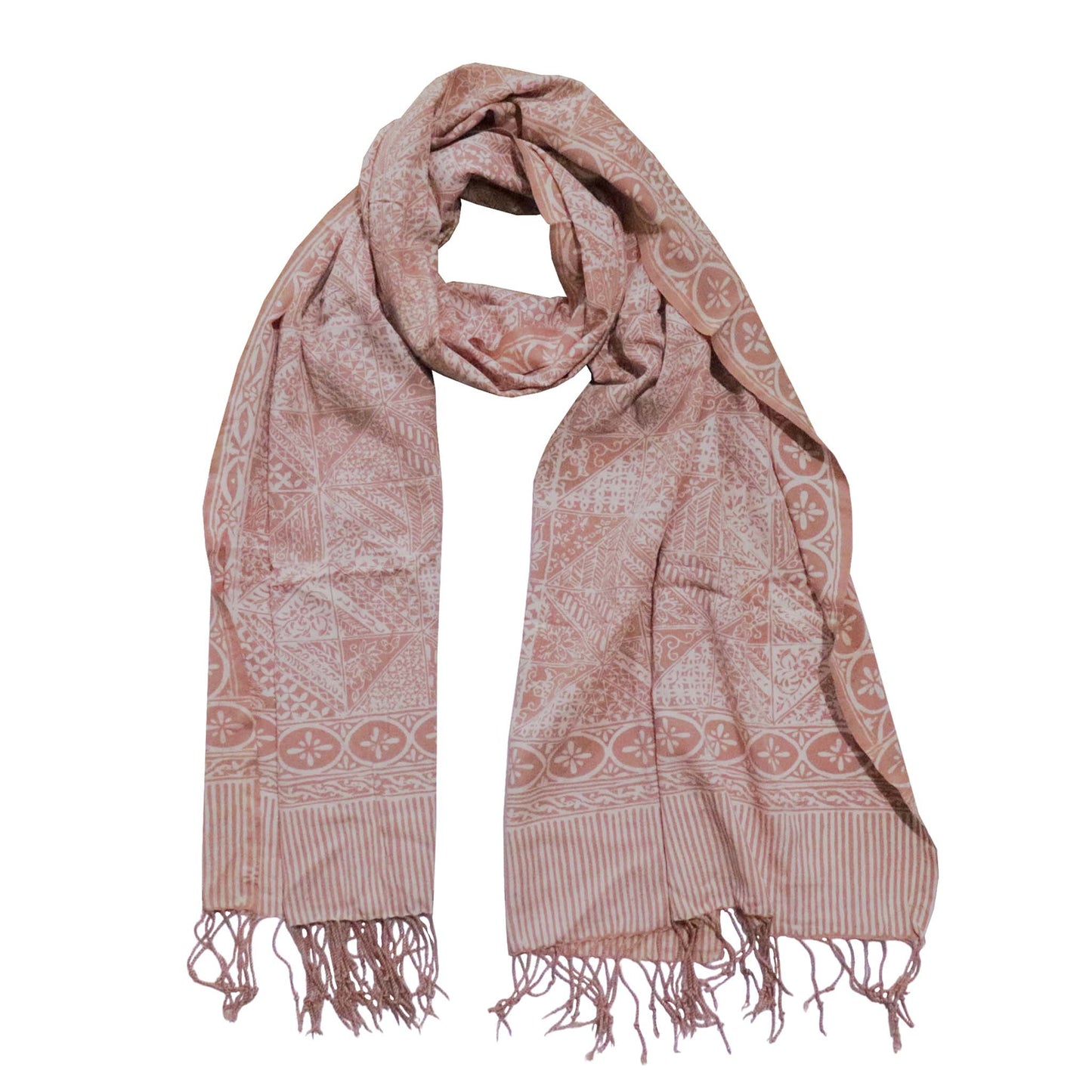 Handmade Batik Scarf - soft Cotton - Apricot Grid, Peach, Coral