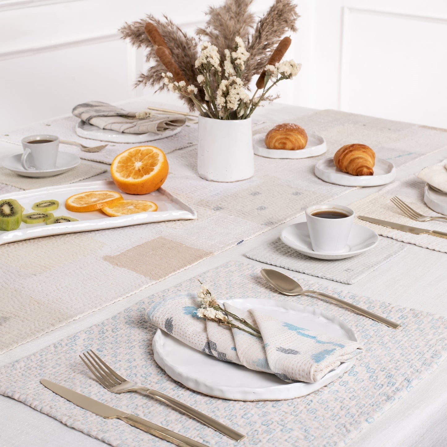 S/2 Mosaic Fray Patch Kantha Placemat - Cauliflower