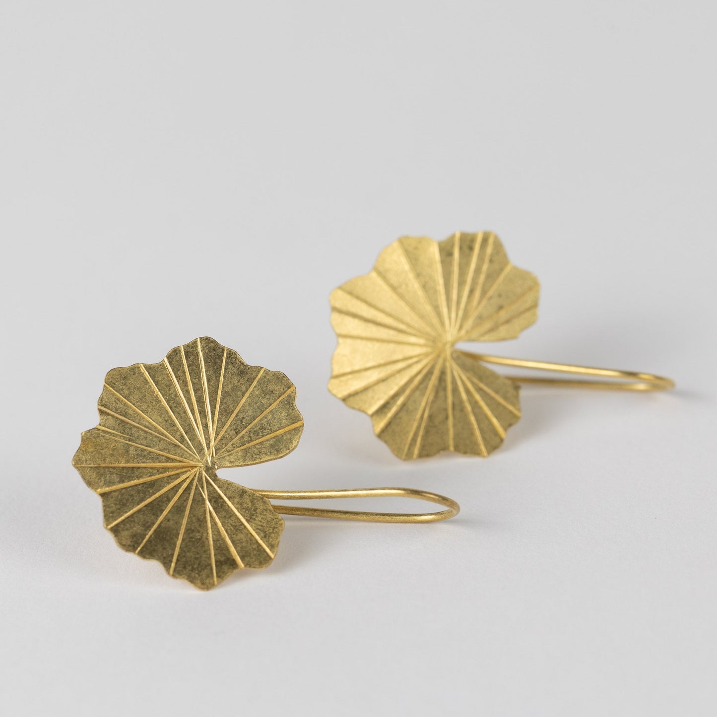 Lotus Leaf Drop Earrings in Brass