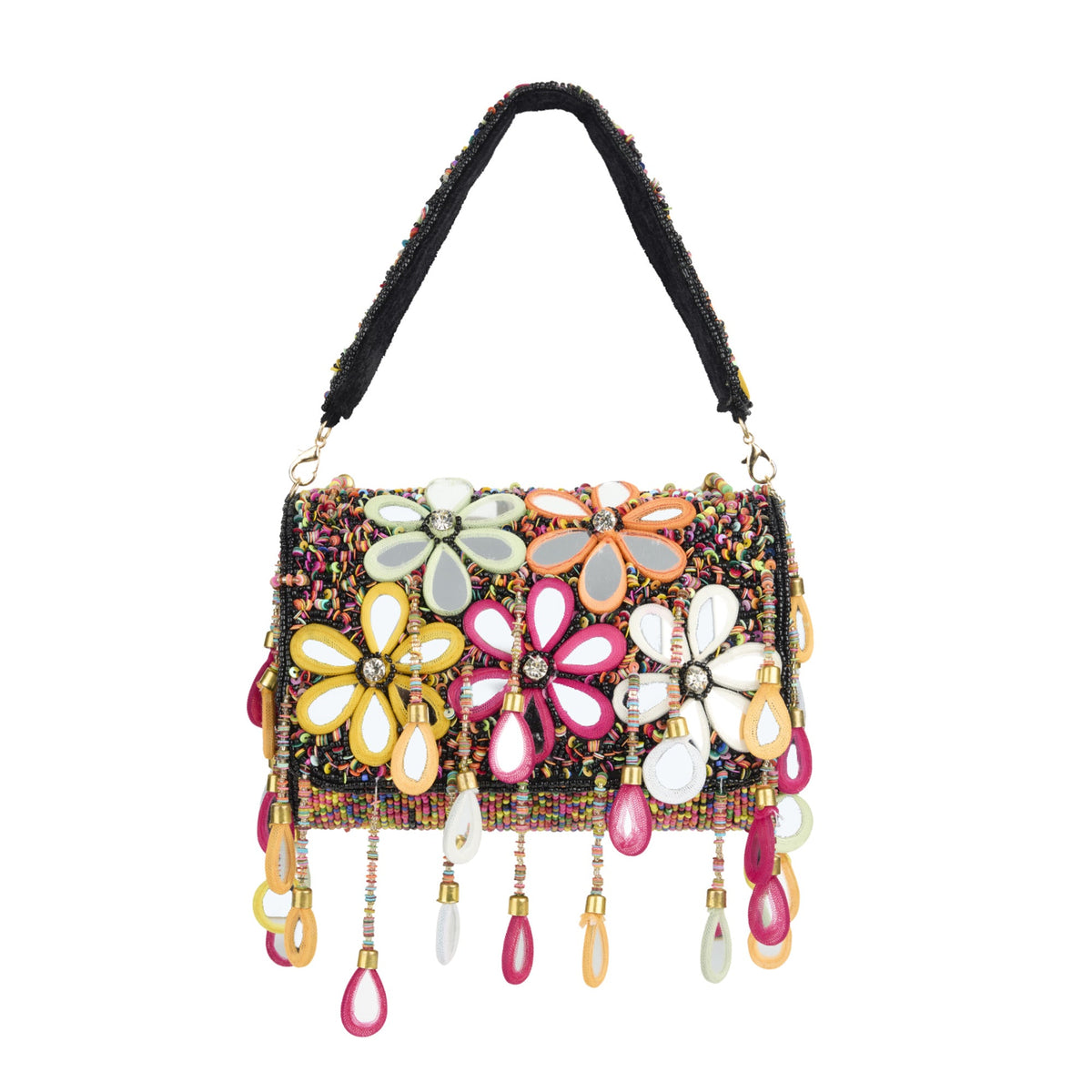 Michele Multicolour Beaded Floral Statement Shoulder Purse| Wedding Guest Evening Bag