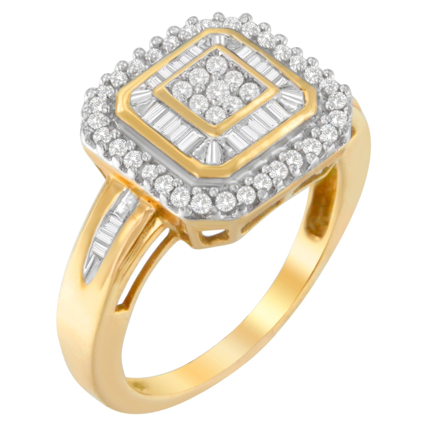 10K Yellow Gold 1/2 Cttw Diamond Square Cluster Cocktail Ring