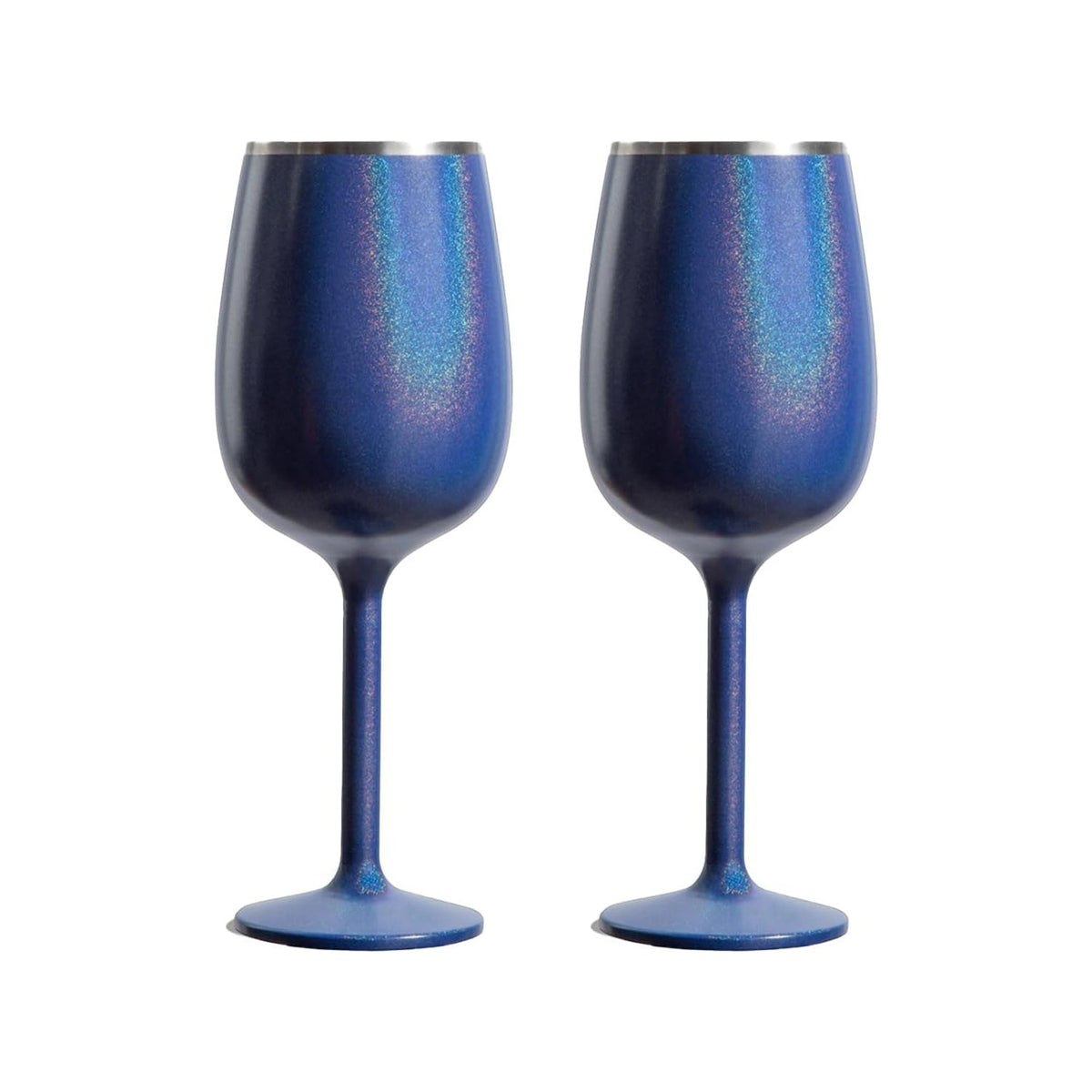 Stainless Steel Stemmed Wine Glass, Set of 2 - Blue