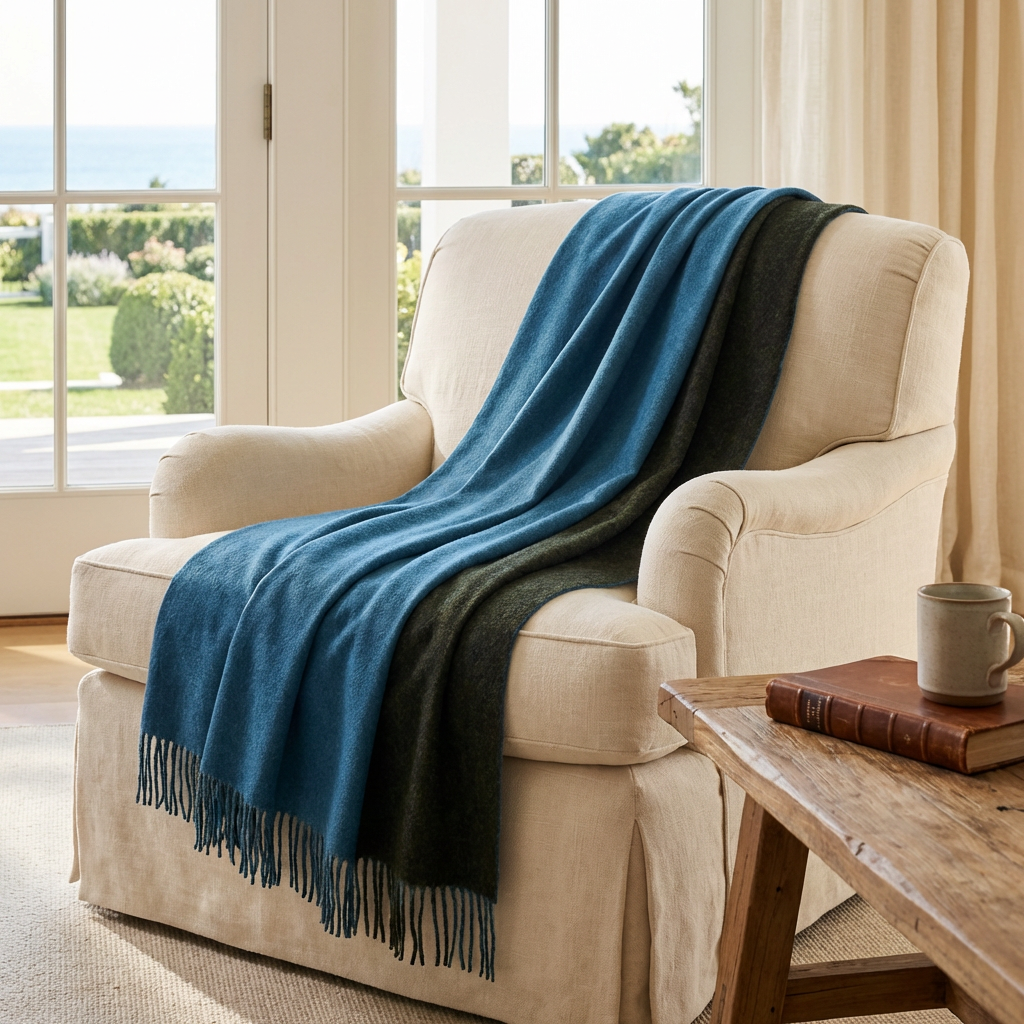 Highland Tweeds Reversible Double Cloth Throw (Sea/Green) - Osadia Concept Store
