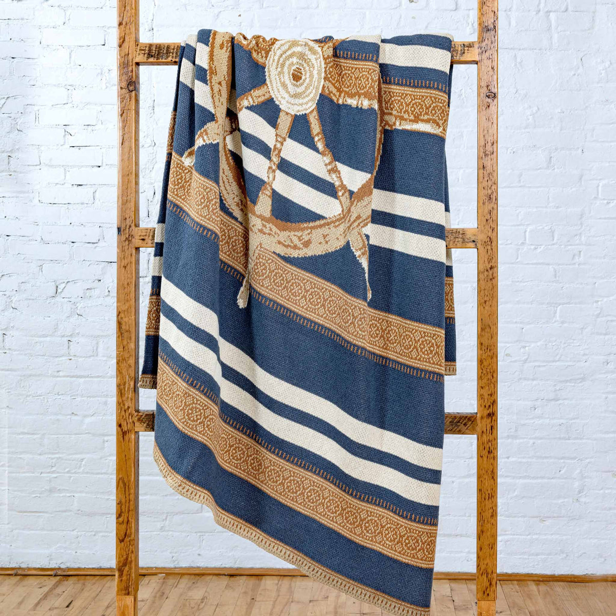 Nautical Captain's Wheel - Cotton Sustainable Knit Traditional Throw Blanket