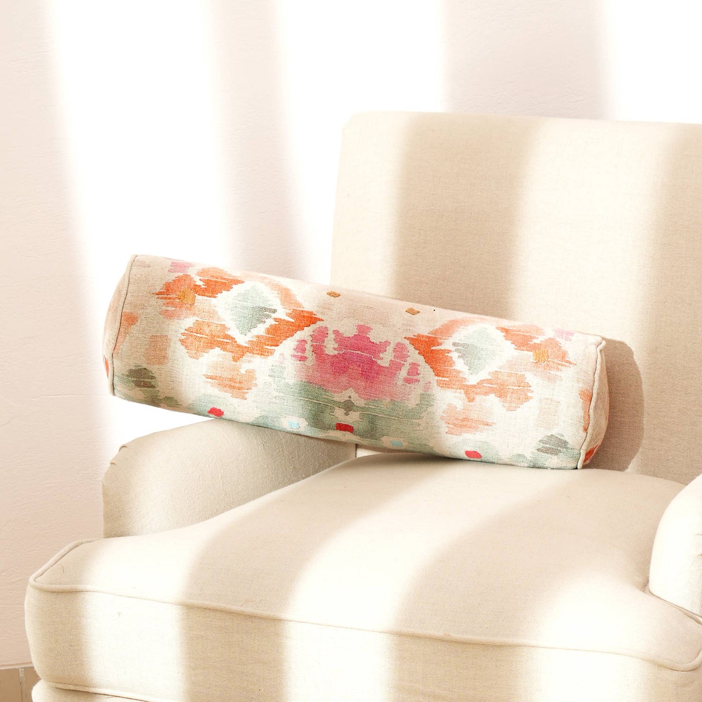 Decorative Cotton Printed & Embroidered Bolster Pillow - 27" X 7"