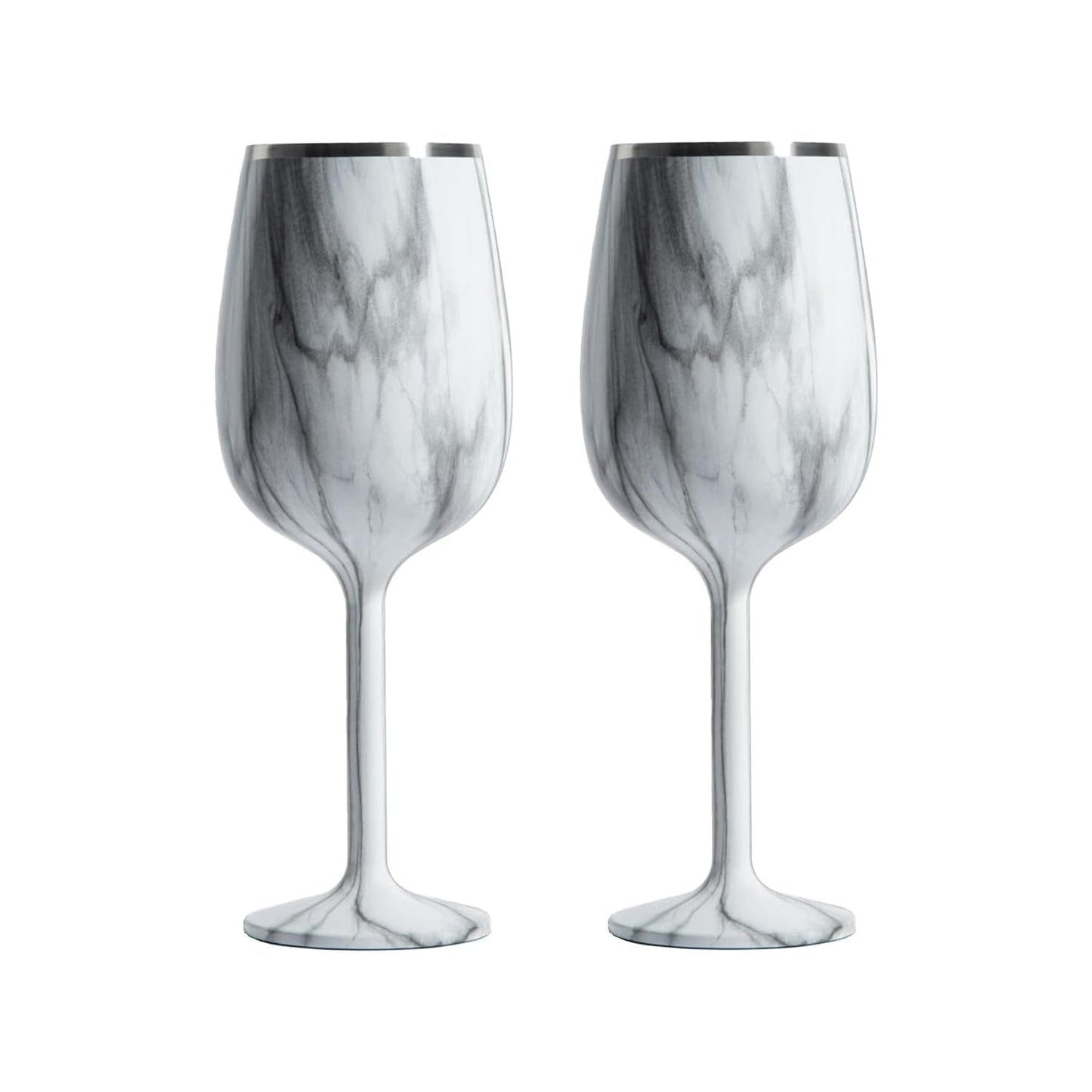 Stainless Steel Stemmed Wine Glass, Set of 2 - Marble