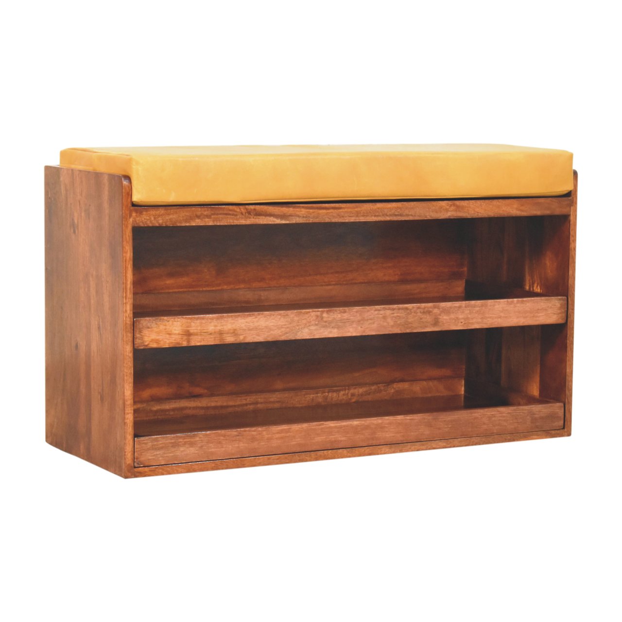 Solid Wood Buffalo Hide Pull out Honey Caramel Shoe Storage Bench