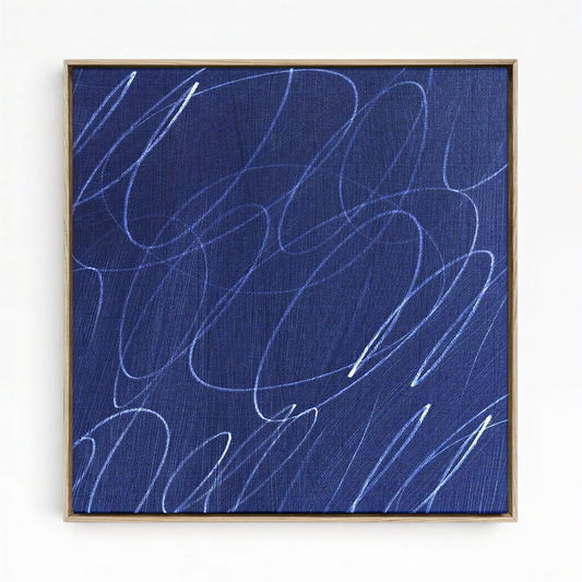 Gestural Marks in Deep Ocean Square Framed Wall Art