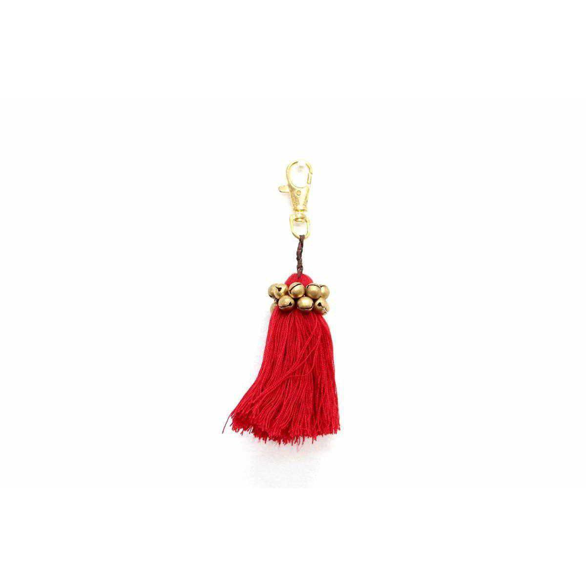 Fair Trade Cotton Tassel Zipper Pull with Bells | Handmade Keychain or Bag Charm from Thailand