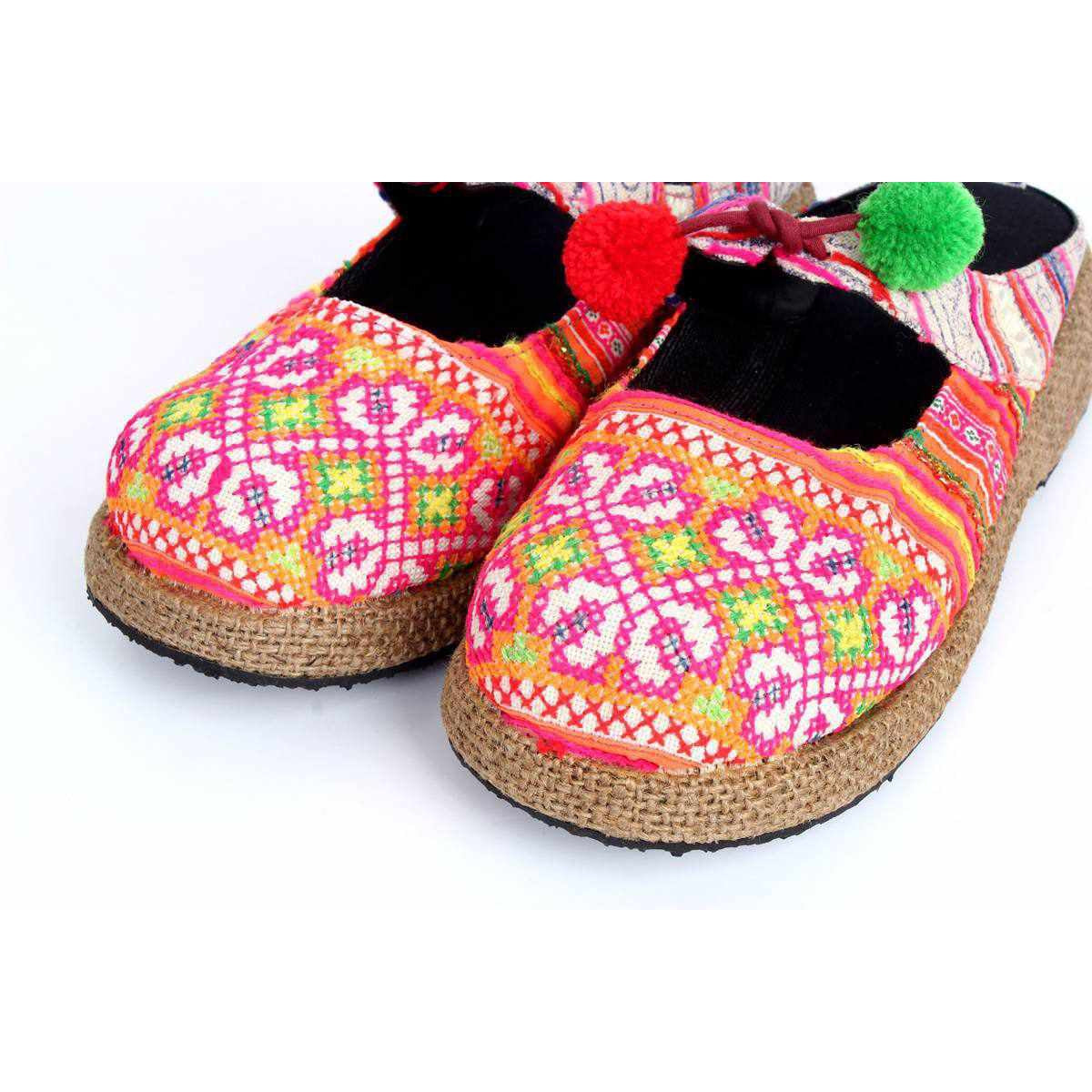 Upcycled Hmong Textile Fabric Clog Shoes - Thailand