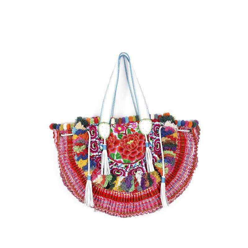 Half-moon Ibiza Bag Pom Pom Trimmed XL - Thailand