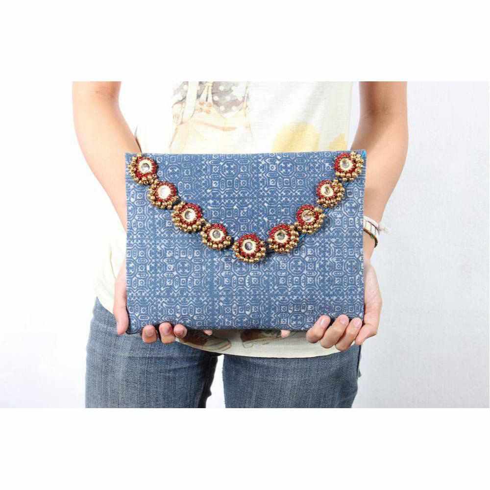 Oasis Batik Envelope Fabric Clutch With Bells - Thailand