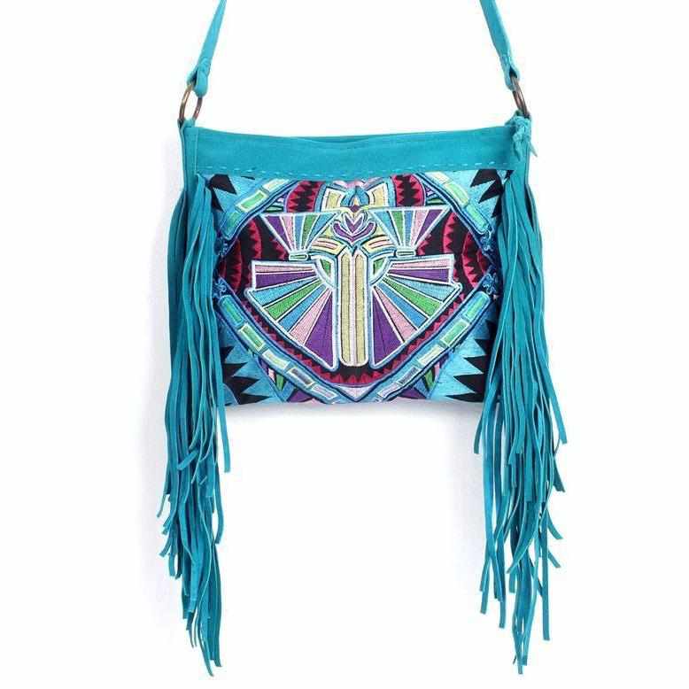 Leather Fringe Embroidered Crossbody Bag - Thailand