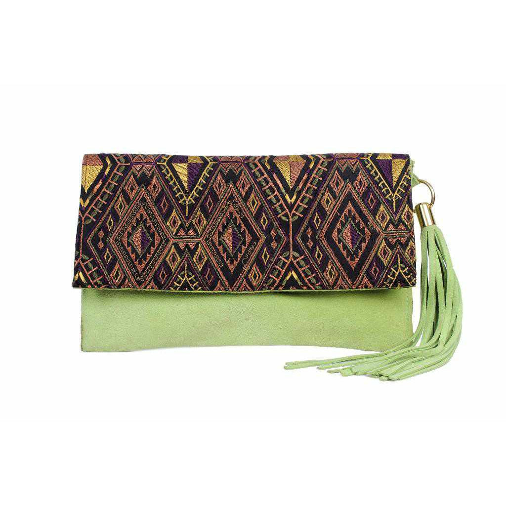 Leather Clutch with Geometric Embroidery Bag - Thailand