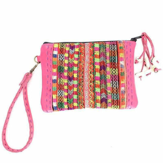 Shelly Vintage Textile Embroidered Unique Leather Wristlet - Thailand
