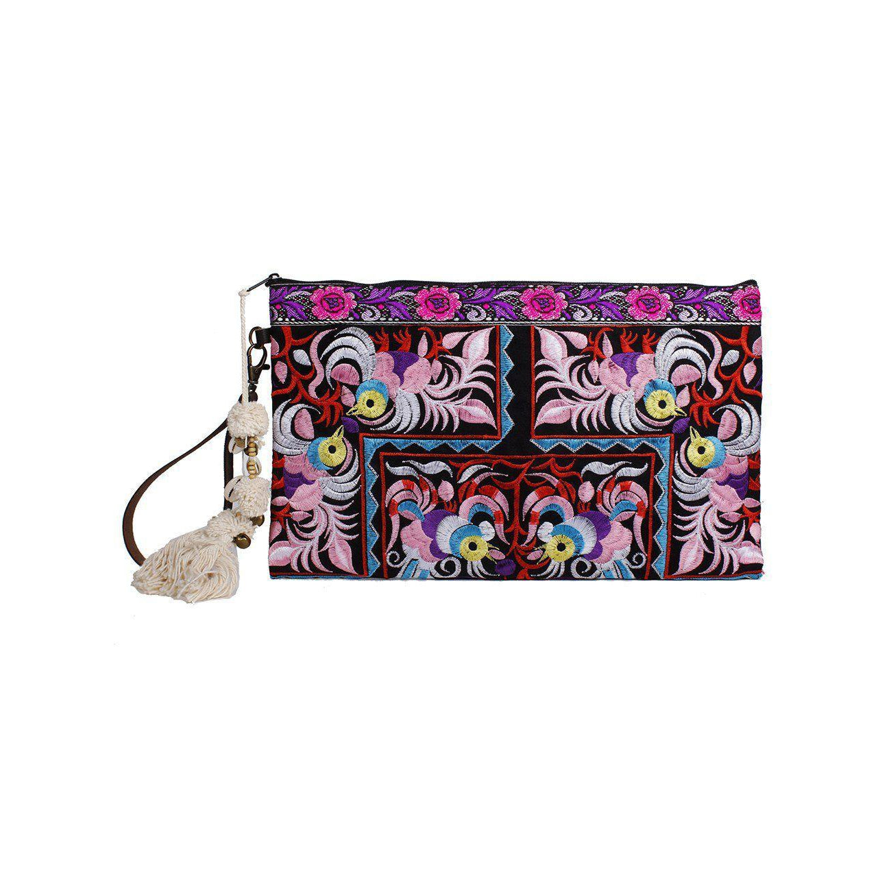 Botanica Embroidered Wristlet with PomPoms - Thailand