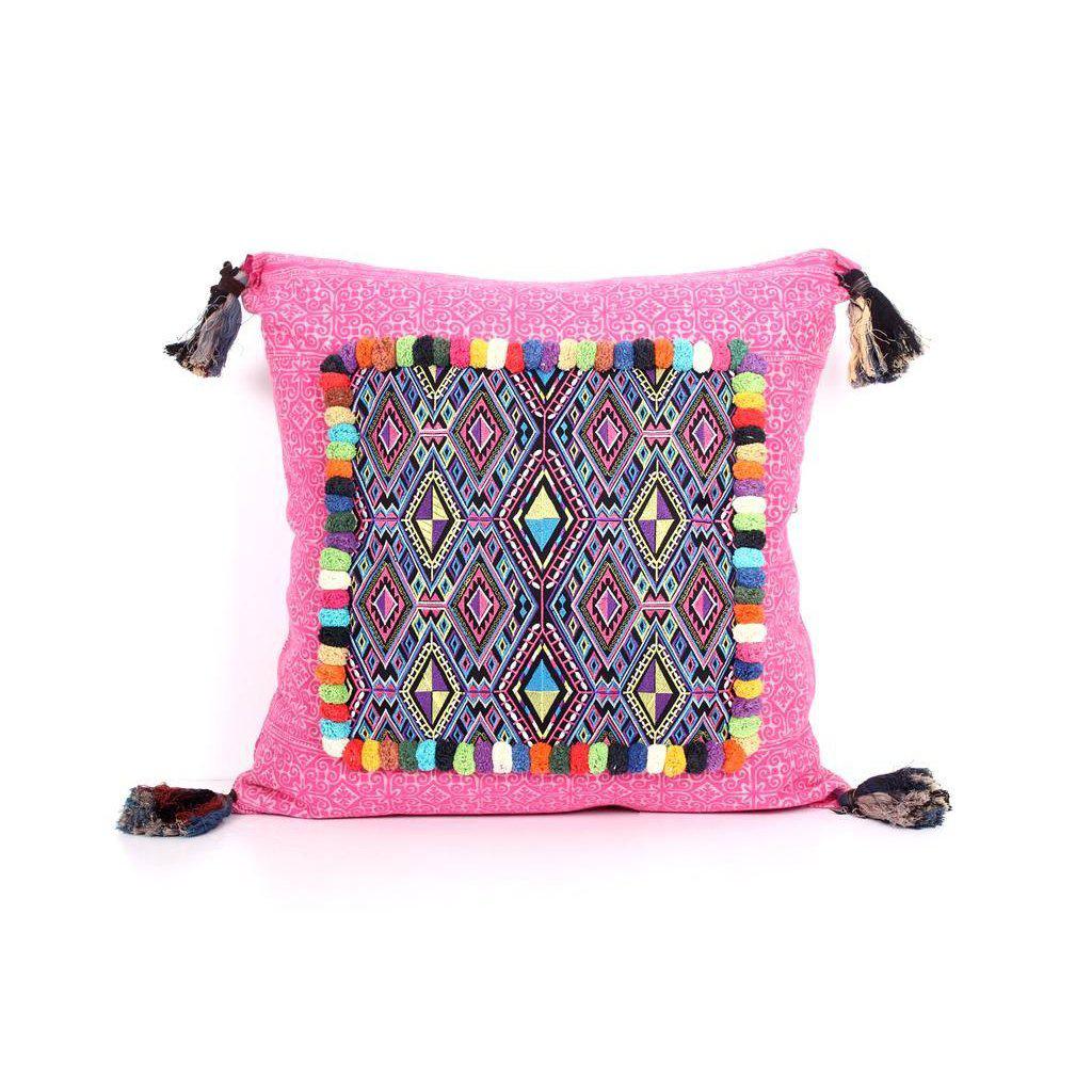 Batik Printed Embroidery Fabric Geometric Cushion- Thailand