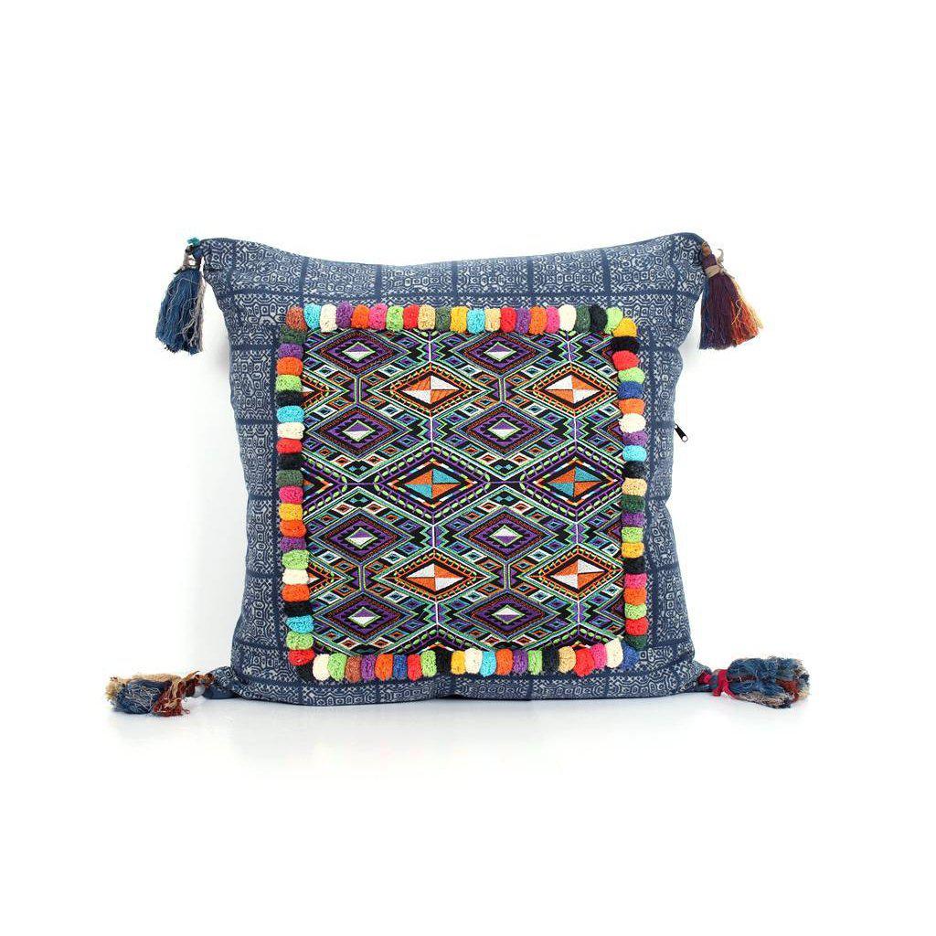 Batik Printed Embroidery Fabric Geometric Cushion- Thailand