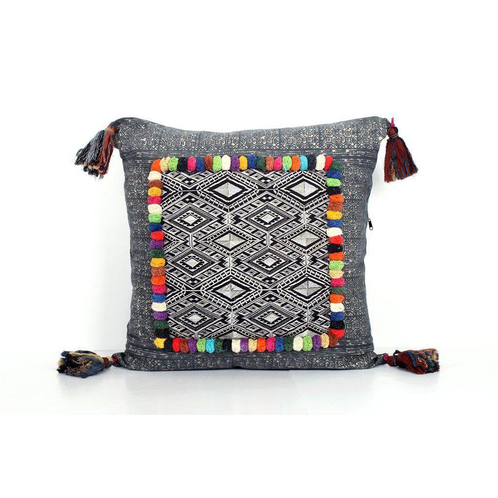 Batik Printed Embroidery Fabric Geometric Cushion- Thailand