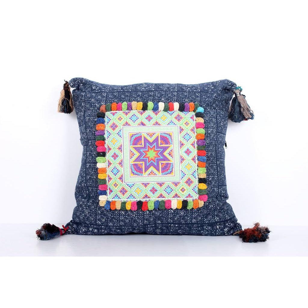 Batik Printed Embroidery Fabric Geometric Cushion- Thailand