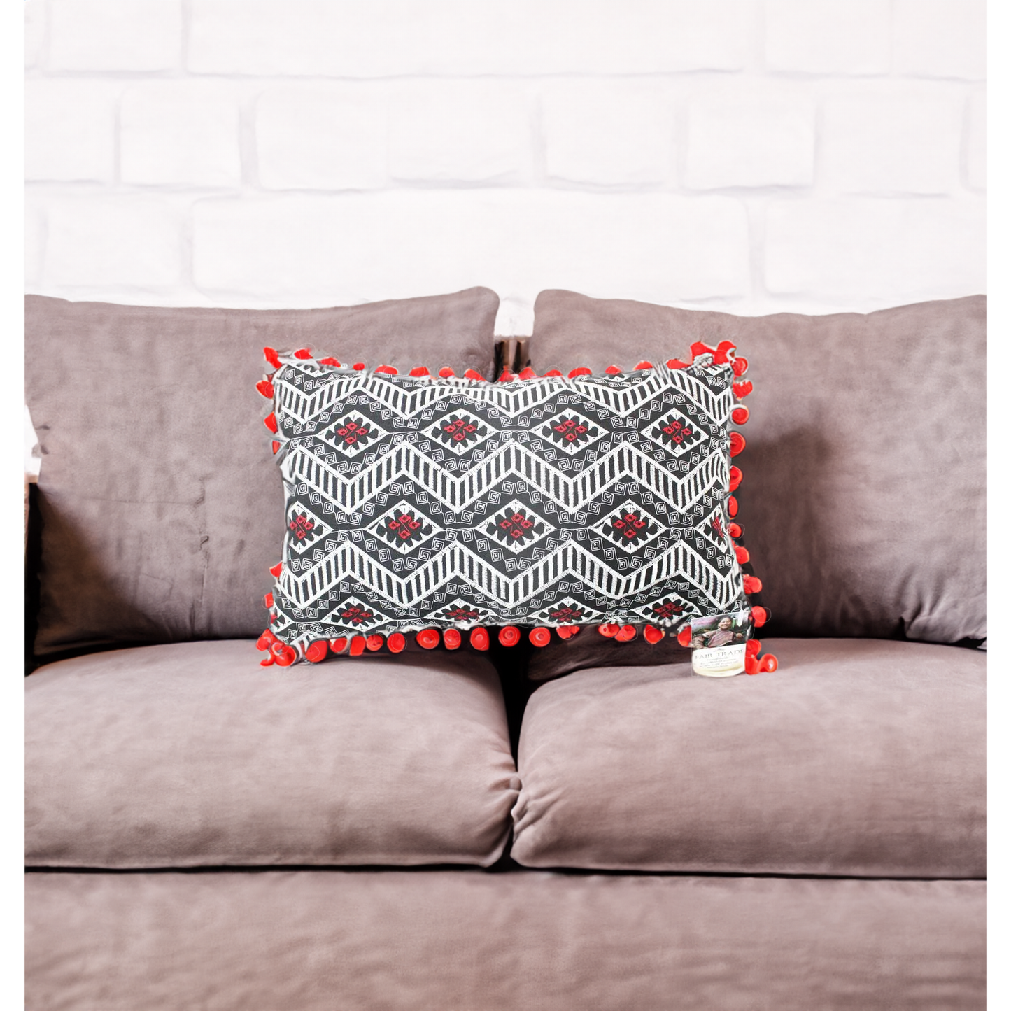 Geometric Pom Pom Lumbar Boho Cushion - Thailand