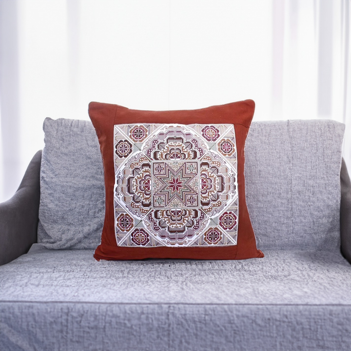 Embroidered Artisan Made Boho Style Star Cushion - Thailand