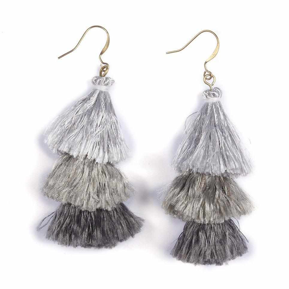 Nora Triple Tassel Silk Boho Lightweight Earrings - Thailand
