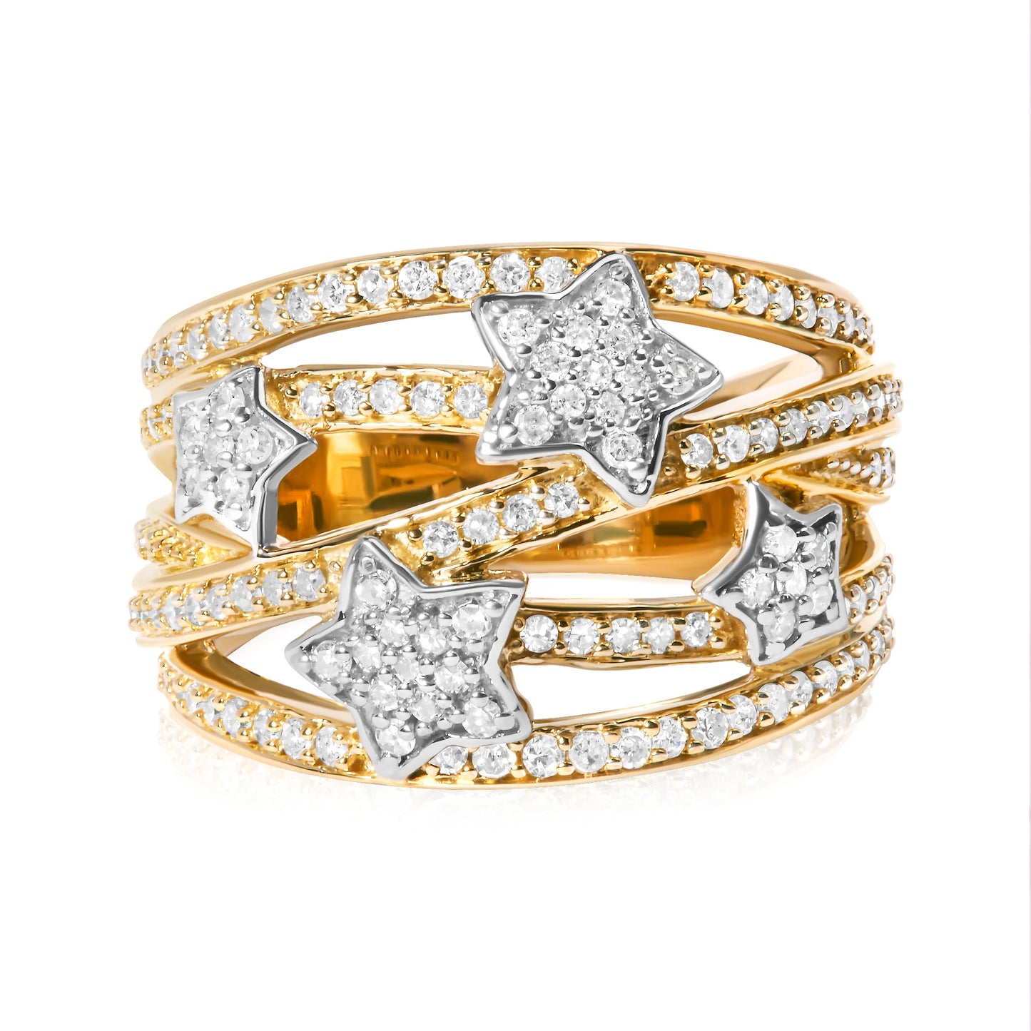 18K Yellow Gold Plated .925 Sterling Silver 3/4 Cttw Diamond Star and Galaxy Ring Band