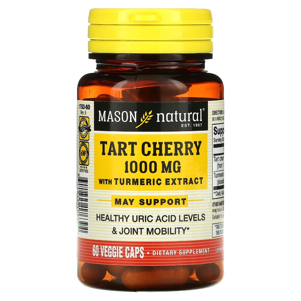 Mason Natural Tart Cherry With Turmeric Extract, 1,000 Mg, 60 Veggie Caps