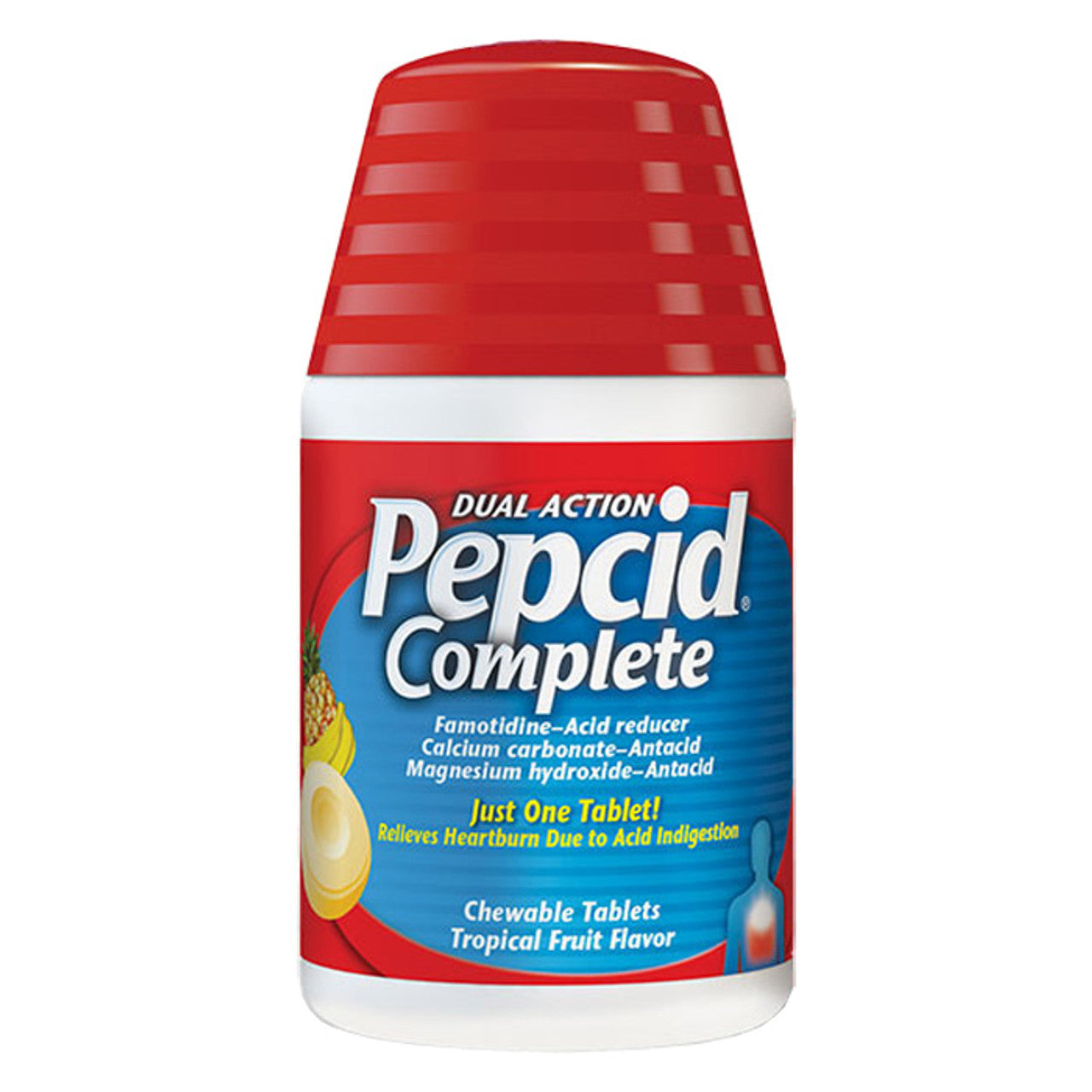 Pepcid Complete Acid Reducer + Antacid, Dual Action, Tropical Fruit, Chewable Tablets