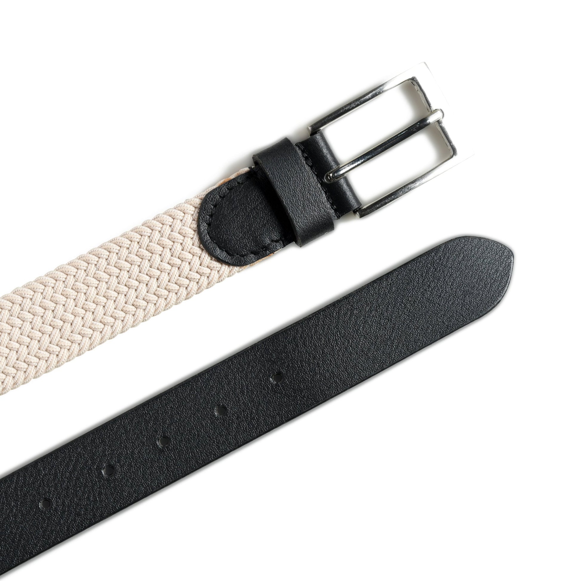 Cream & Black Braided Canvas Leather Belt - Osadia Concept Store