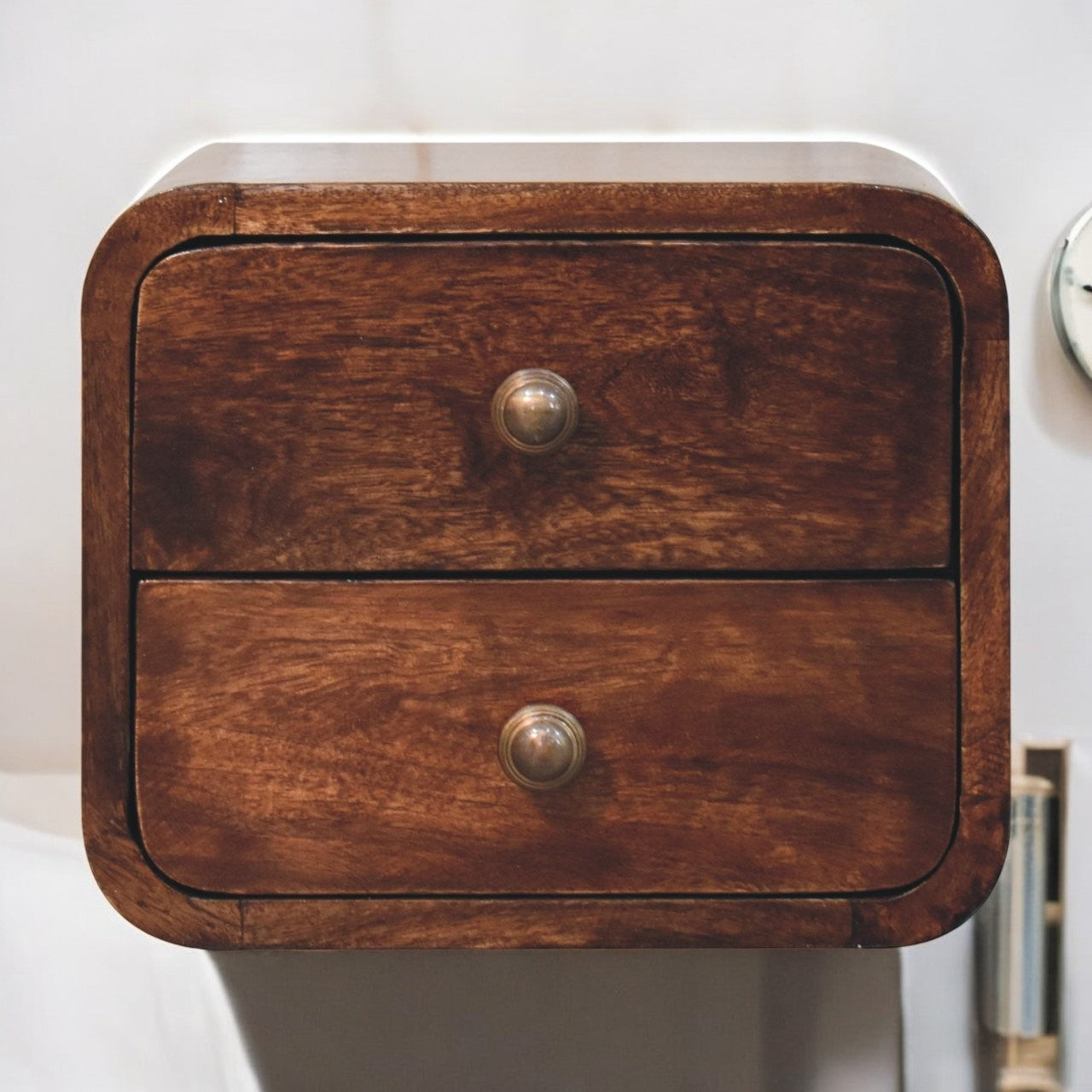 Solid Wood Mini Curved California Walnut Wall-Mounted Bedside Table