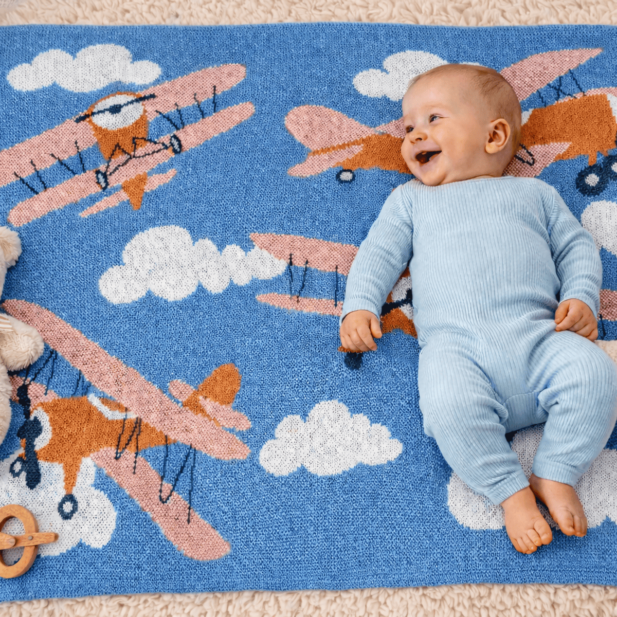 Baby Planes - Cotton Knit Blanket