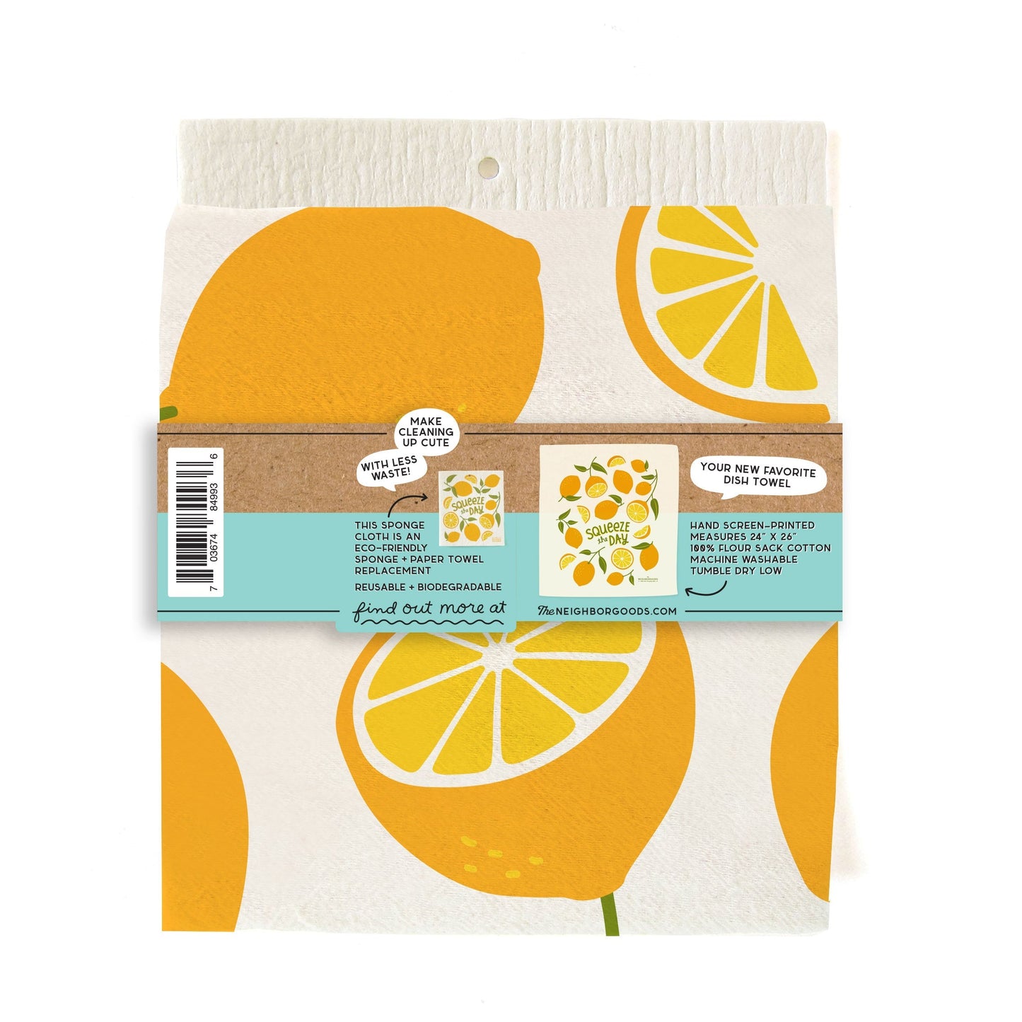 Lemon Dish Towel + Sponge Cloth Gift Set