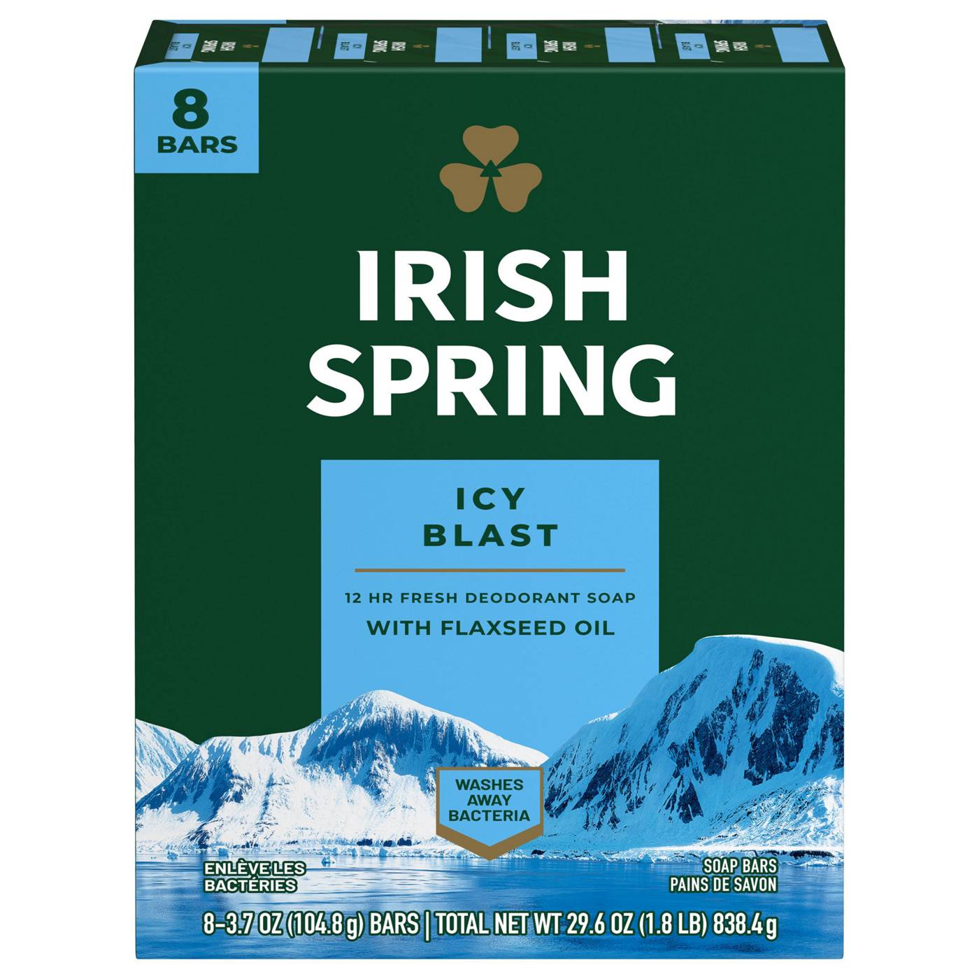 Irish Spring Icy Blast Deodorant Soap 8 X 106.3g Bars