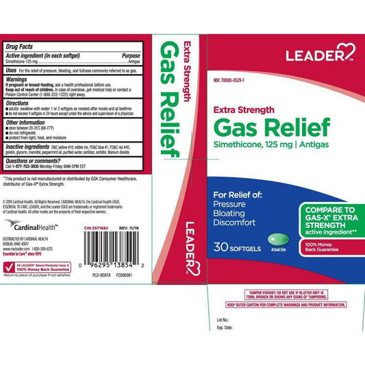 Leader Gas Relief, Extra Strength, 125 Mg, Softgels