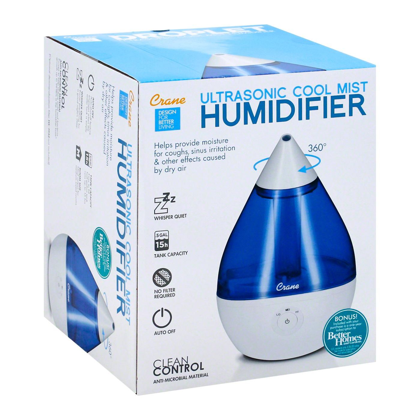 Crane Droplet Ultrasonic Cool Mist Humidifier - Blue/White