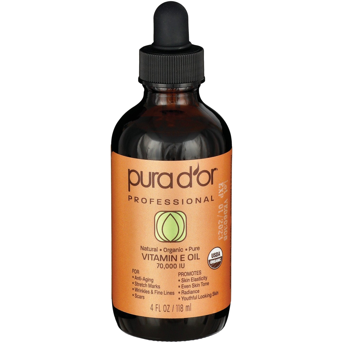 Pura d'or D OR 4 Oz ORGANIC Vitamin E Oil Blend 70 000 IU - 100% Natural Hexane Free Sweet Almond Apricot Jojoba Argan Rosehip Sunflower & Avocado For Scars Skin Face & Full Body