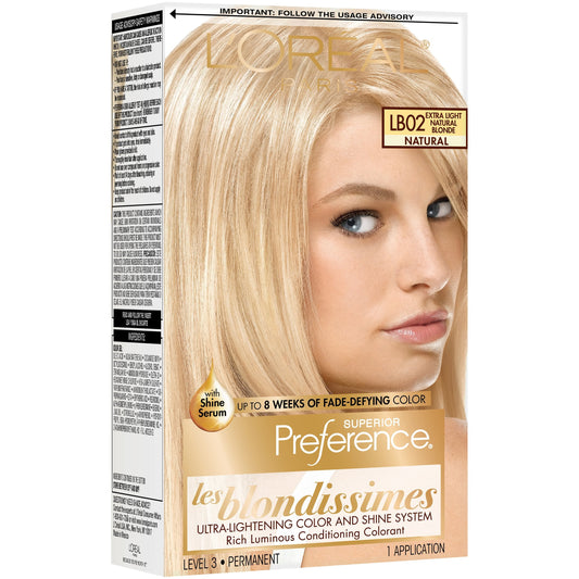 Superior Preference L'Oreal Paris Fade-Defying Shine Permanent Hair Color, LB02 Extra Light Natural Blonde, 1 Kit