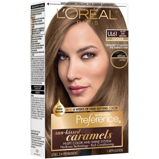 Superior Preference L'Oreal Paris Fade-Defying Shine Permanent Hair Color, UL61 Ultra Light Ash Brown, 1 Kit