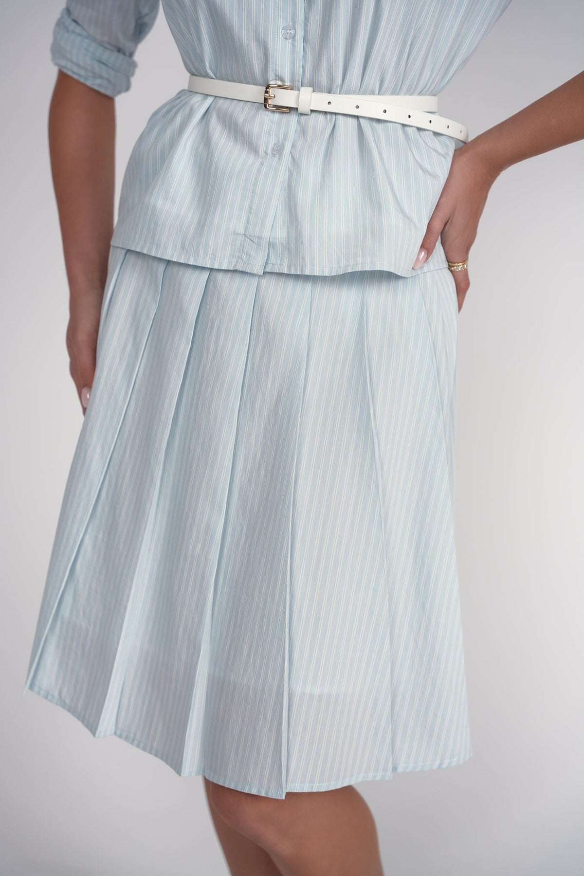 Pleated Skirt 21.5"- Light Blue Pinstripes