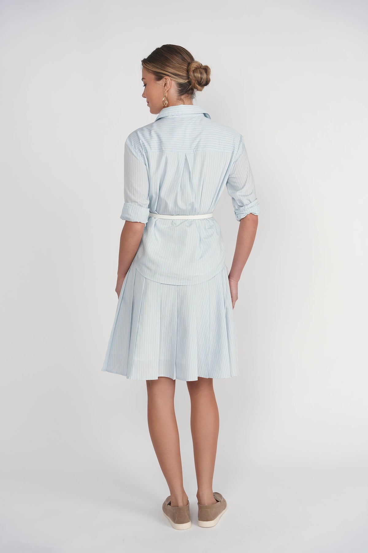 Pleated Skirt 25"- Light Blue Pinstripes