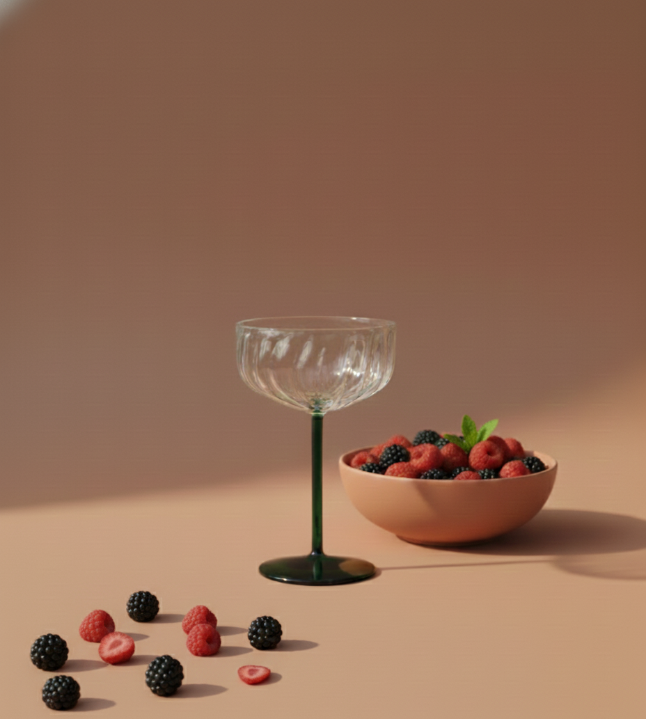 Swirl Cocktail Glass -Clear & Green,  4 x 6.5 Inches - (Set of2)
