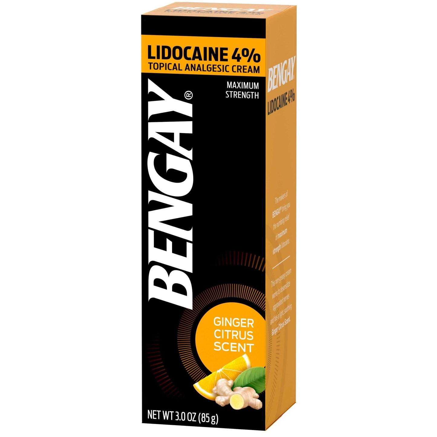 Bengay Lidocaine 4% Maximum Strength Ginger Citrus Scent Topical Analgesic Cream 3 Oz