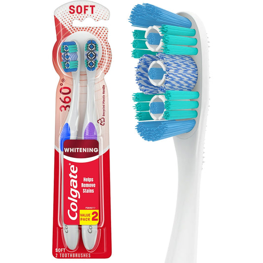 Colgate Optic White Adult Manual Whitening Toothbrush, Soft 2 Pack Multicolor